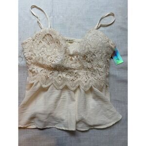 Tillys Derek Heart Cream Lace Crochet Peplum Camisole Top Size XL